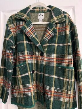 Rain and Rose  Green Plaid Wool-Blend Coat
